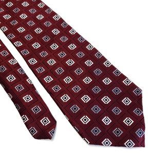 Stafford Red Geometric Woven‎ Wide Silk Tie